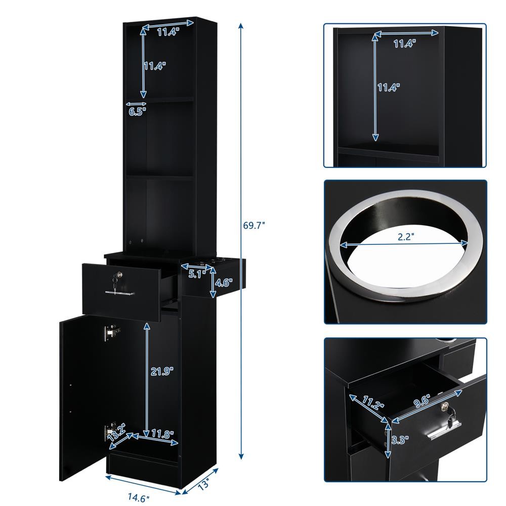 Salon Wall Mounted Storage Cabinet with Lockable Drawers & Shelves for Hairdressing Equipment