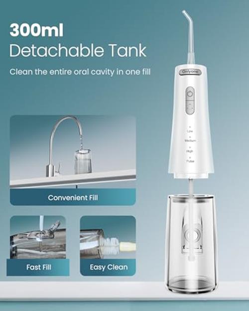 Water Dental Flosser Pick with 300ML Large Tank, Rechargeable Portable Oral Irrigator