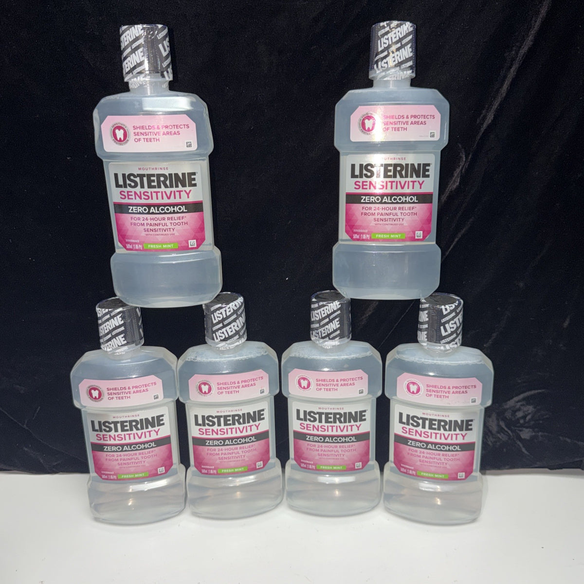 Listerine Mouth Rinse Sensitivity Zero Alcohol 24 Hour Relief Fresh Mint 6 Pack