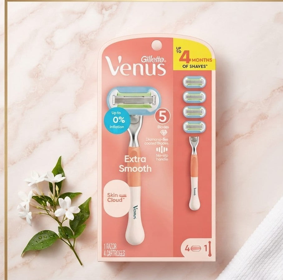 Gillette Venus Extra Smooth Women's Razor Handle + 4 Refill Cartridges