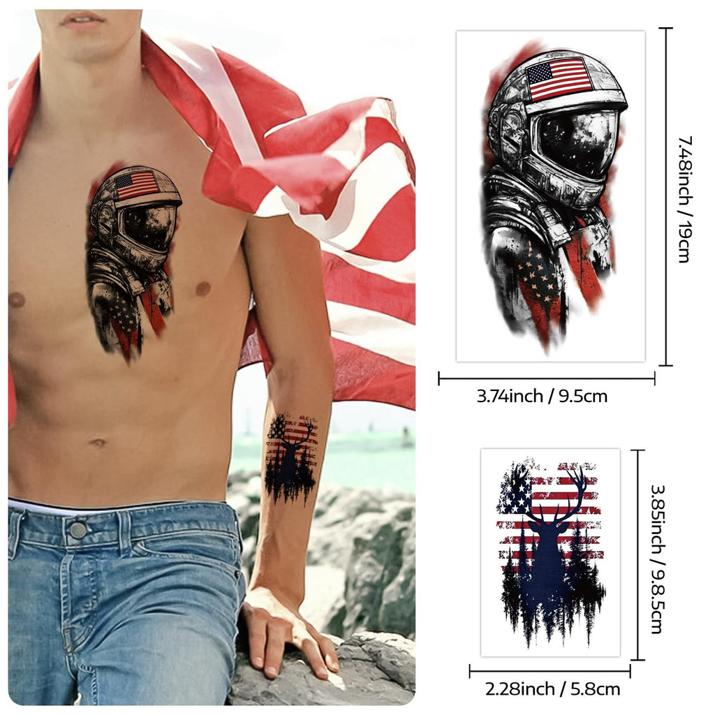 Patriotic Temporary Tattoos - 77 Sheets USA Flag & Fireworks Designs Waterproof