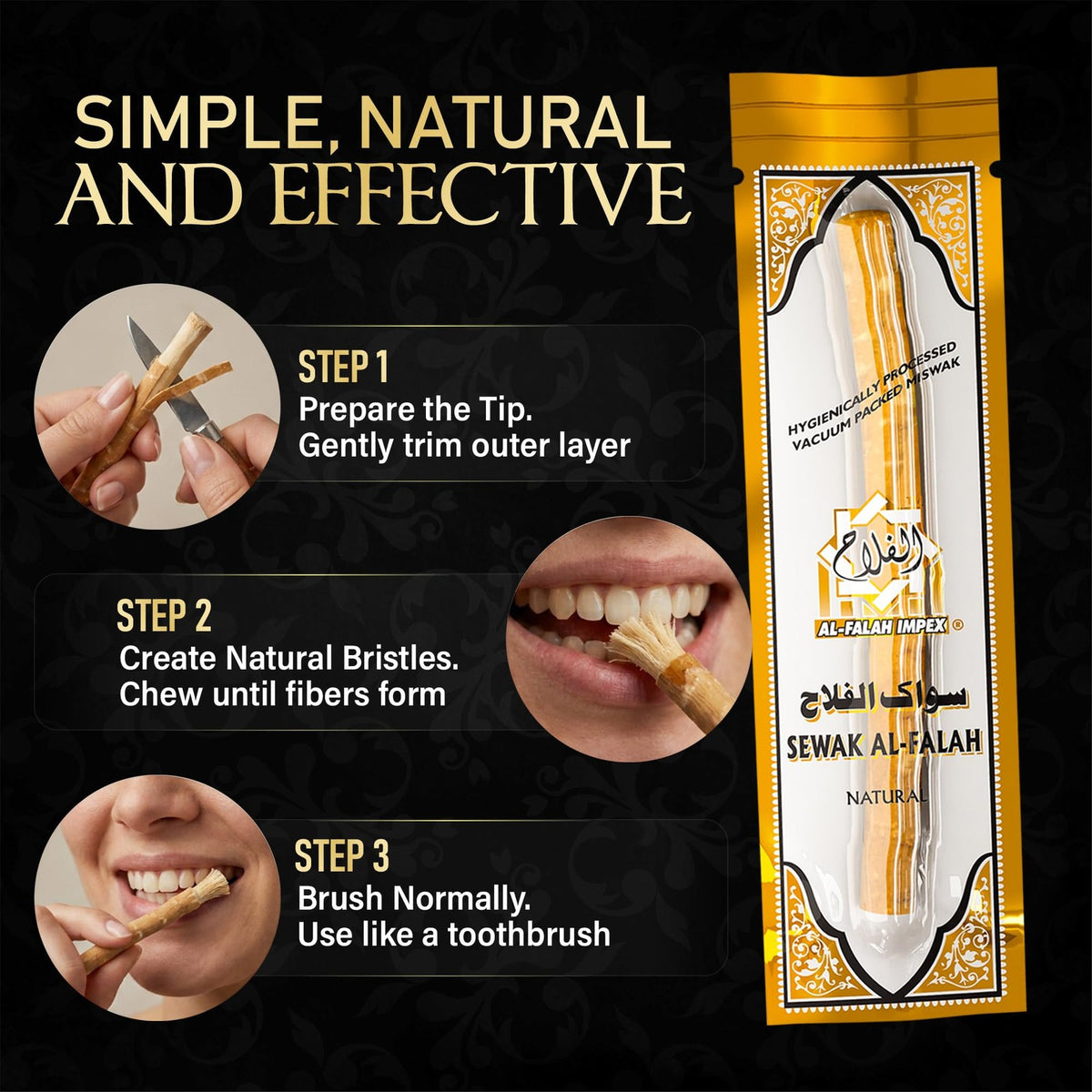 Natural Miswak Toothbrush for Adults - Traditional Oral Care