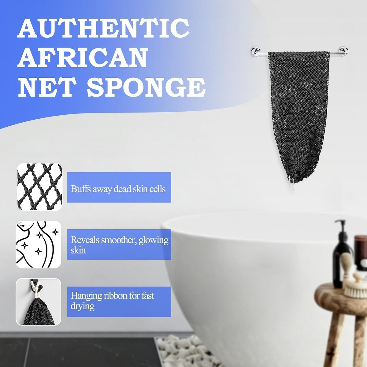 Black African Net Sponge for Exfoliation & Full-Body Shower Spa