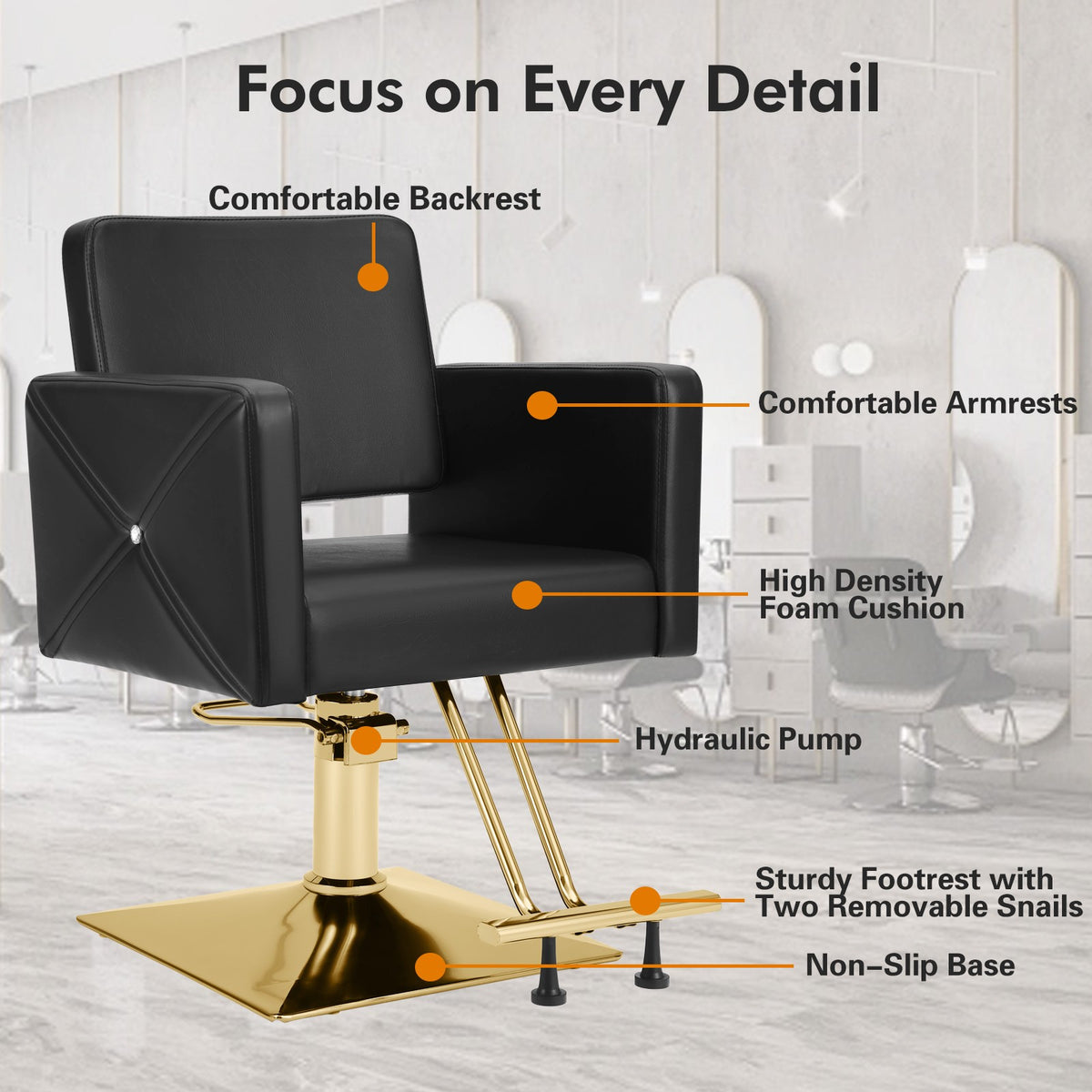 Heavy Duty Hydraulic Barber Chair for Salon & Beauty Studios