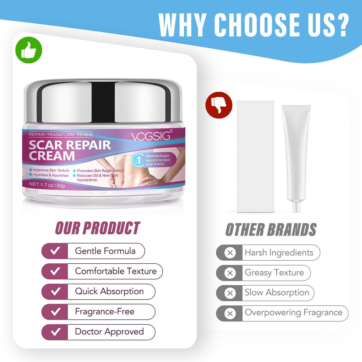 Scar Removal Cream with Vitamin E Collagen All Natural Rapid Repair