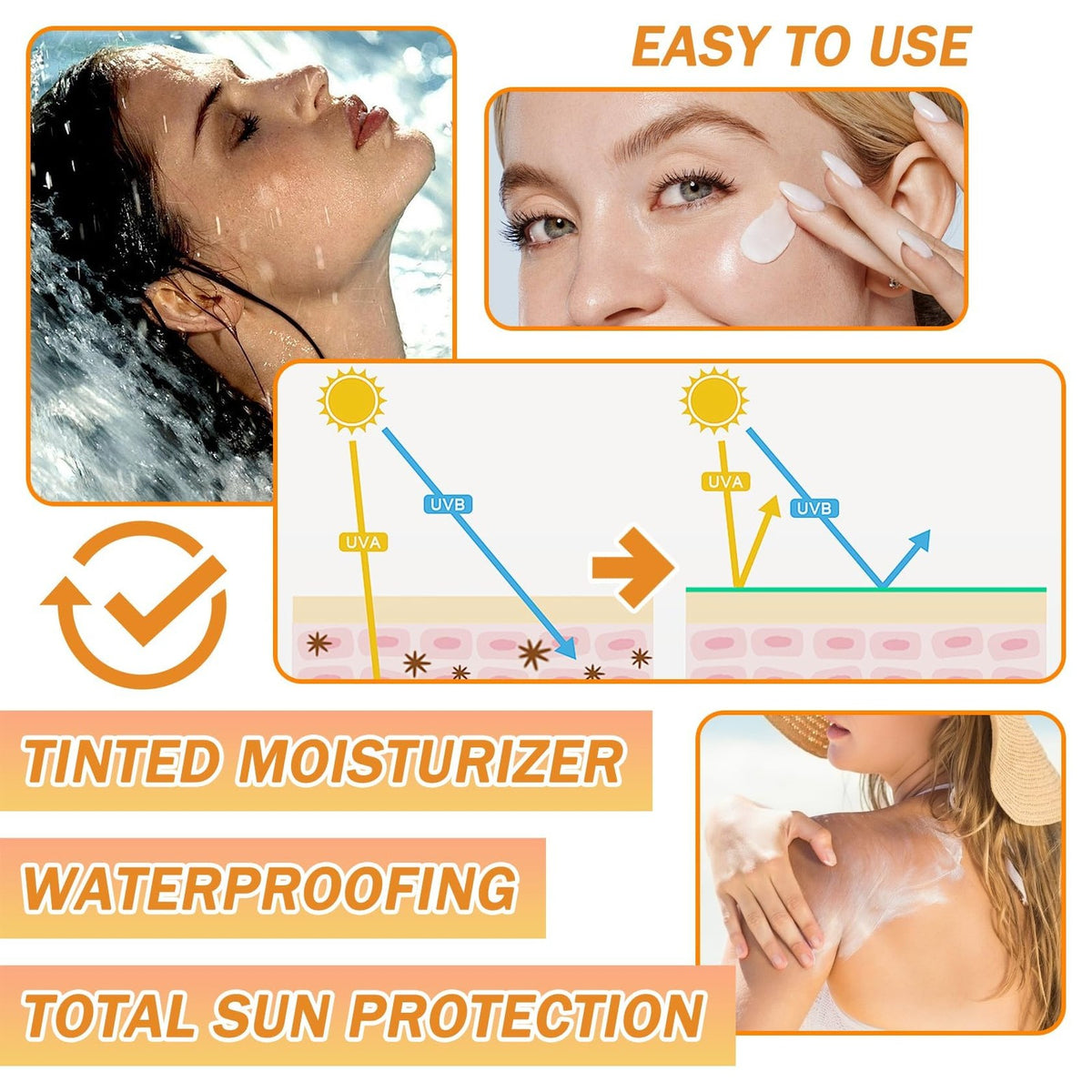 SPF 50 Face Sunscreen Moisturizer with Color - 50ml, Waterproof, Non-Greasy