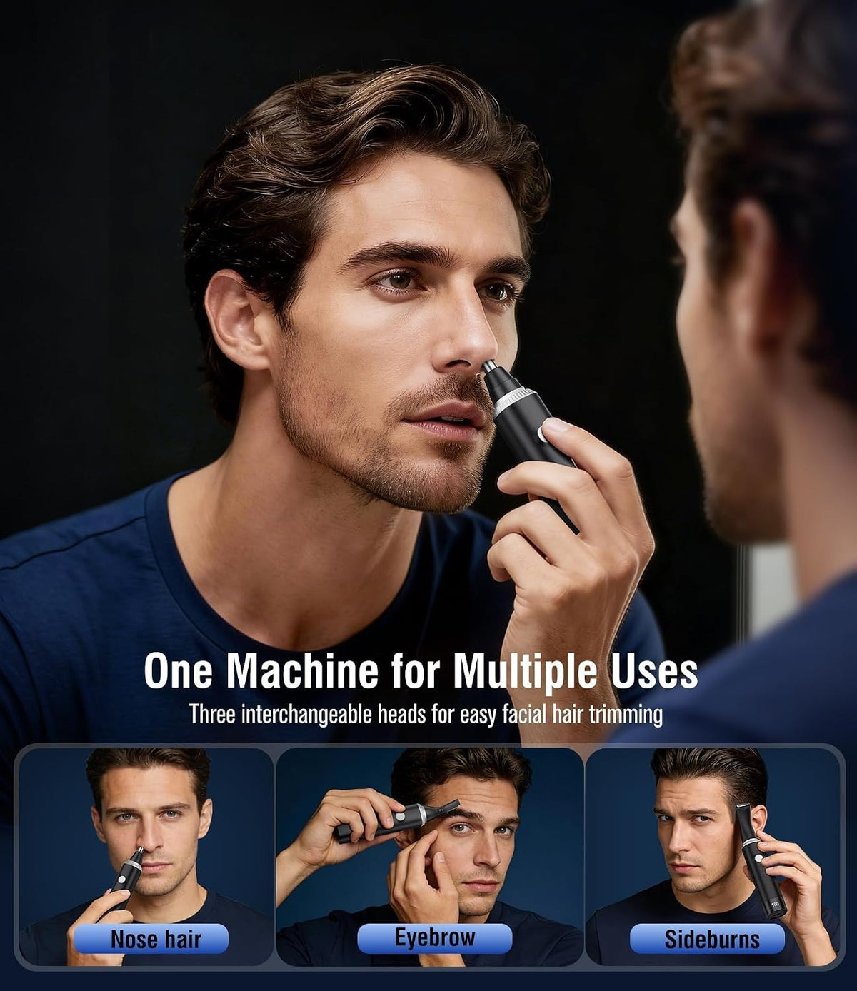 Men's 3-in-1 Nose Ear Eyebrow Facial Hair Trimmer Waterproof Rechargeable