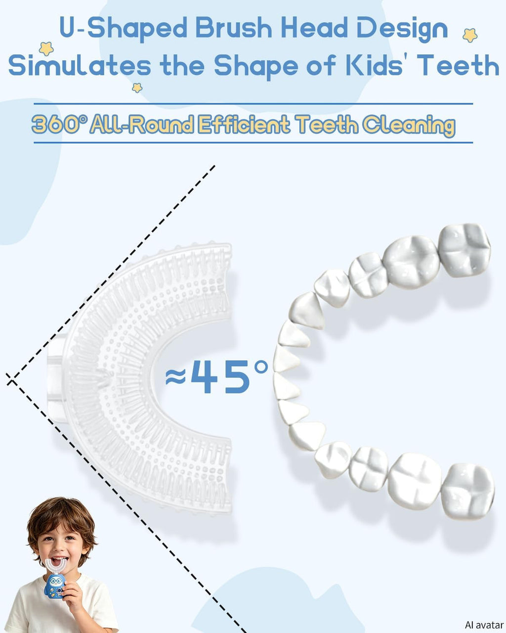 Kids U-Shaped Electric Sonic Toothbrush with 360° Full Mouth Cleaning