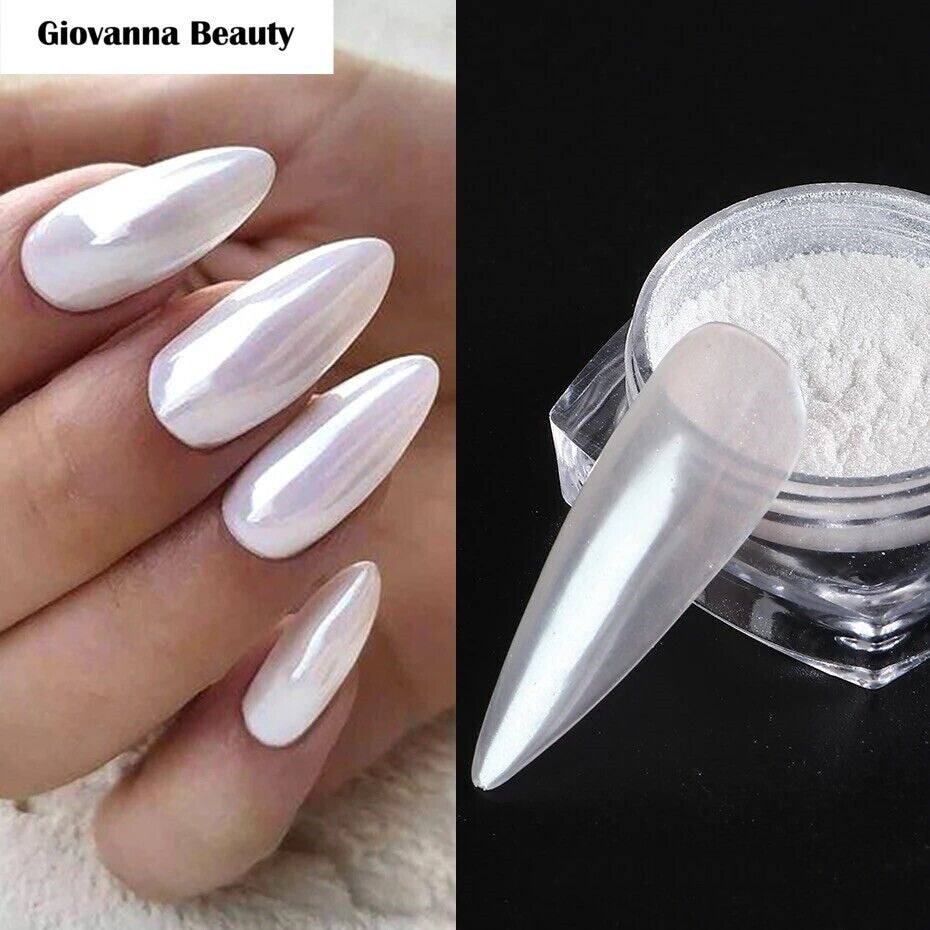 White Chrome Powder Nail Art Pigment - High Shine Pearl Dust for Gel Nails