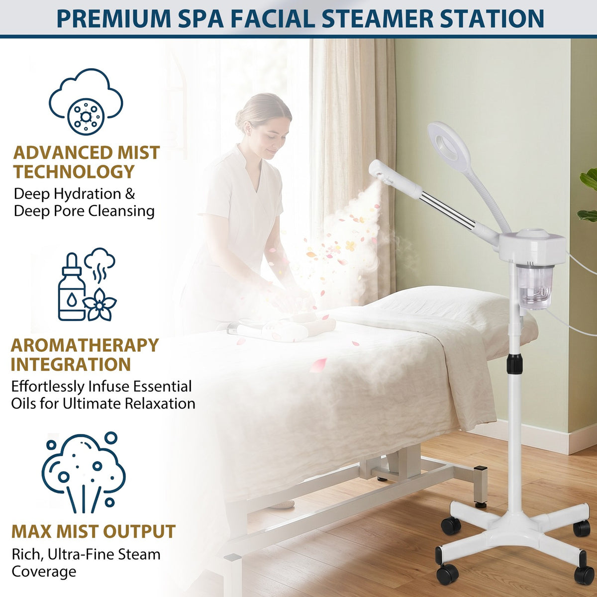 Height Adjustable Facial Steamer for Skin Care Salon & Home Use