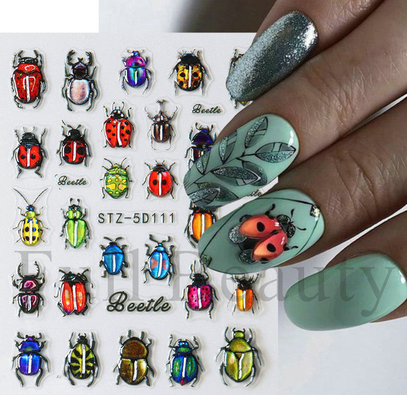 Self-Adhesive 5D Beetle Nail Art Stickers for DIY Manicure - 1 Sheet