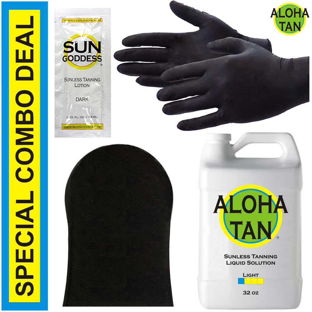 Light Self Tanner Spray Solution 32oz with Applicator Mitt & Gloves