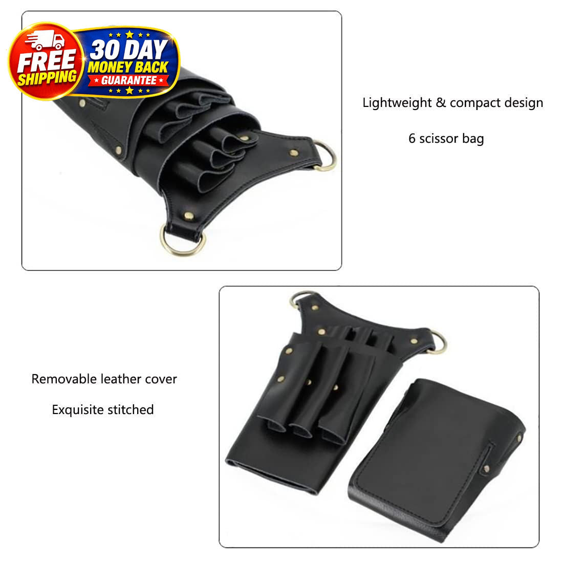 Leather Barber Scissor Holster Bag with Multiple Tool Holders