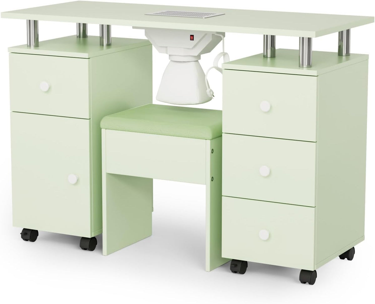 Professional Nail Desk and Chair Set with Dust Suction System, Storage Drawers