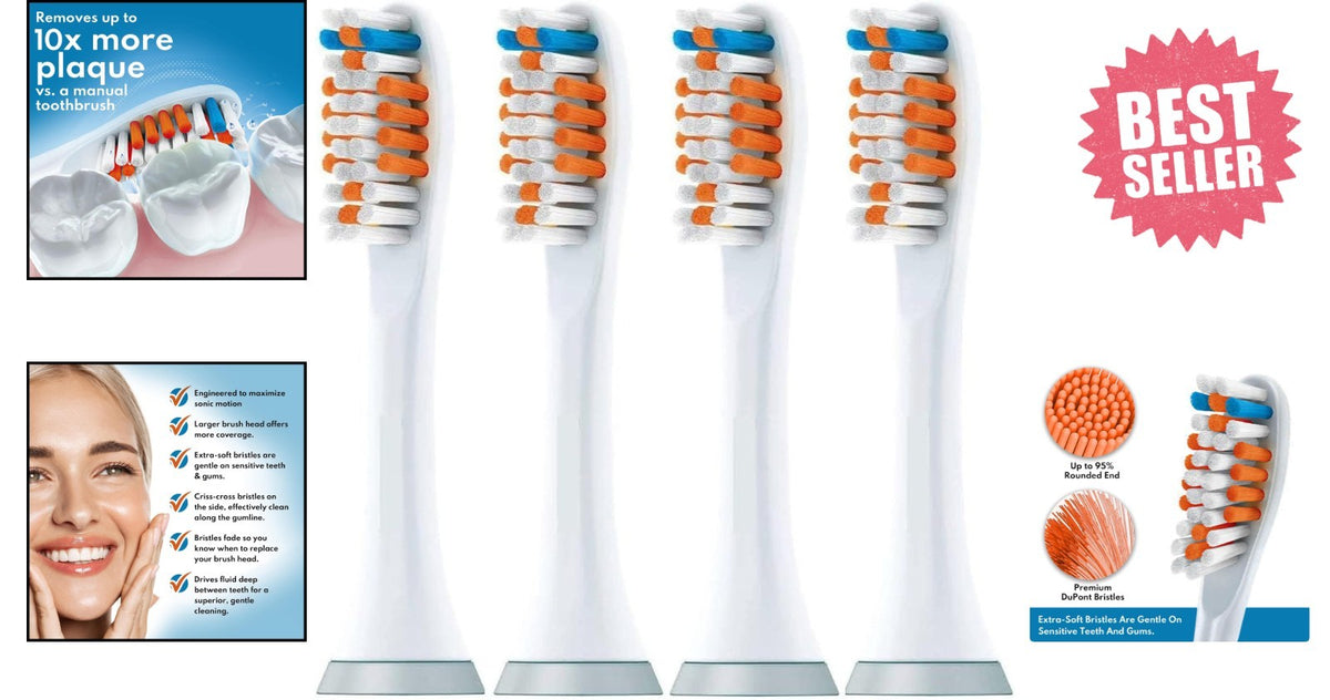 Gentle Extra Soft Toothbrush Replacement Heads for Sensitive Gums - Pack of 4