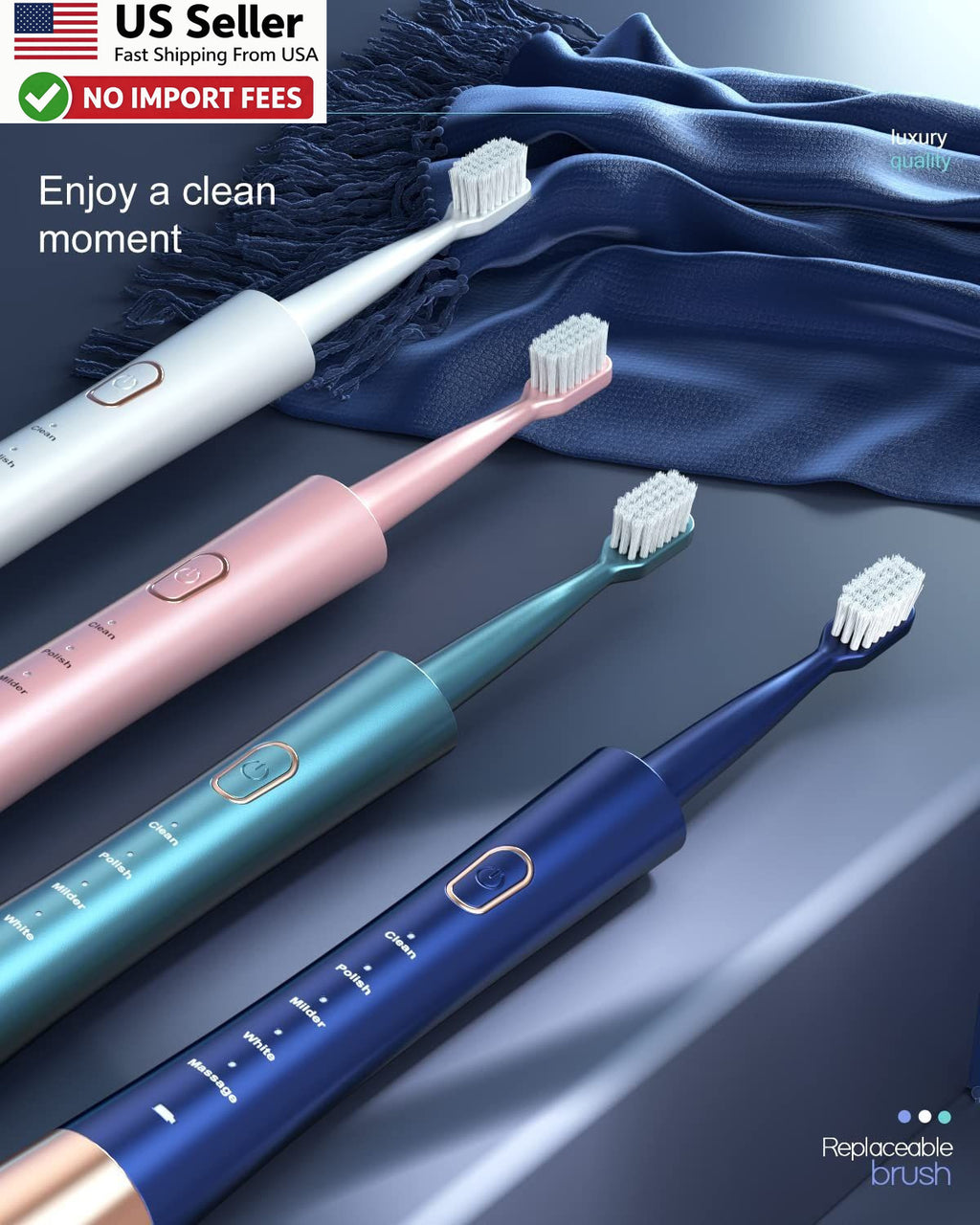 USB Rechargeable Sonic Electric Toothbrush for Adults 5 Modes Green
