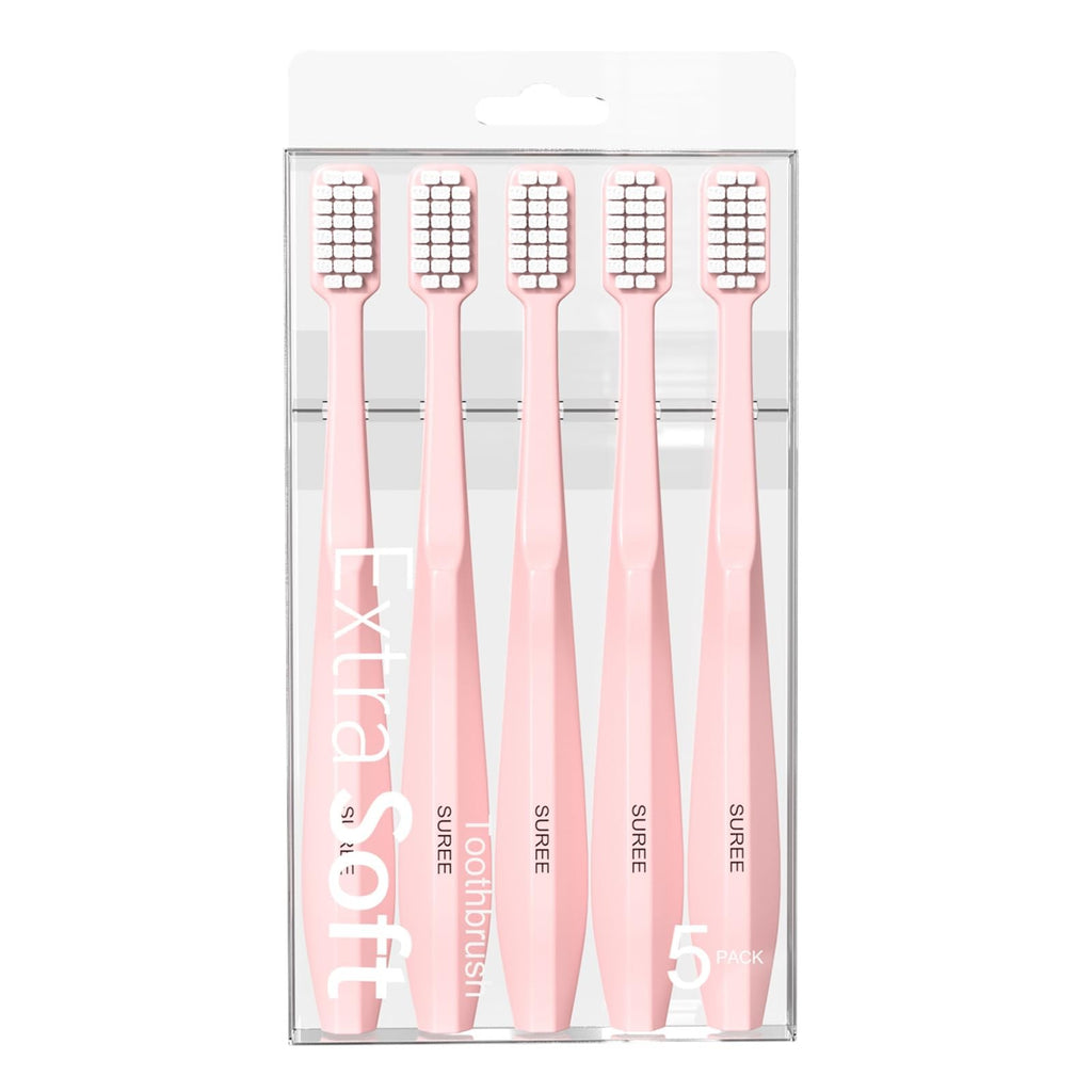 Extra Soft Manual Toothbrushes for Adults - Ultra Dense Nano Bristles, 5-Pack Pink