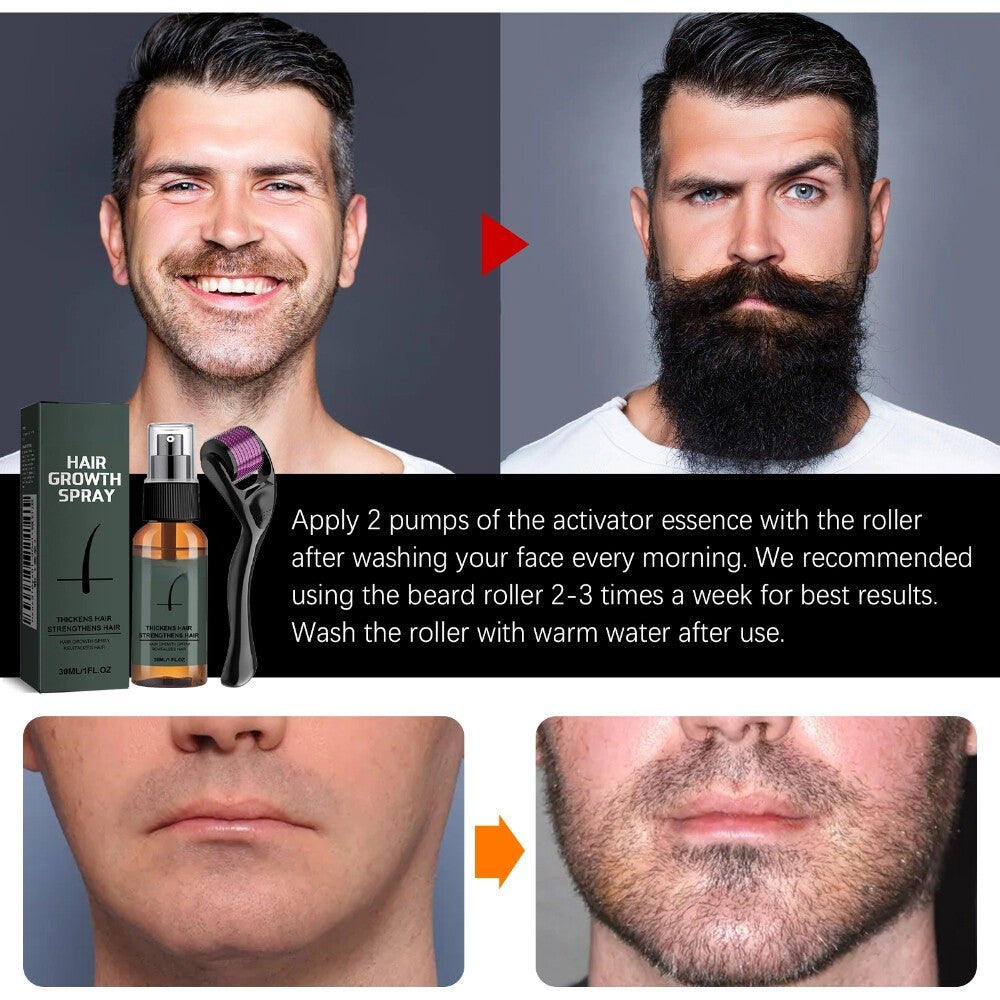 Men's Beard Growth Spray Kit Nourishing Oil for Beard & Mustache