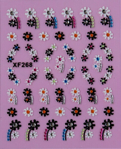 Rhinestone Flower Nail Decals Stickers - Floral Nail Art Accessories