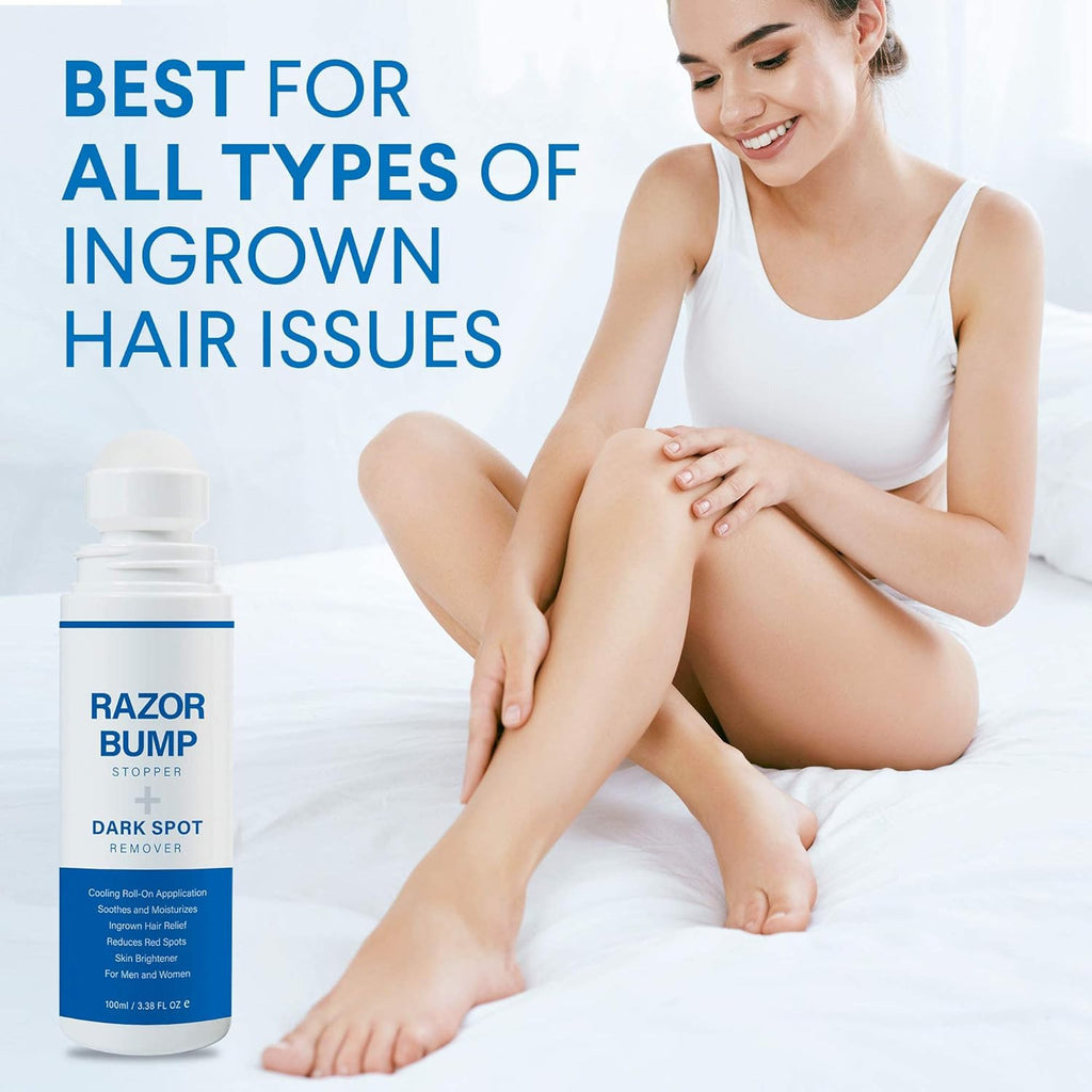 Razor Bump Stopper with Ingrown Hair Treatment for Men and Women - Roll-On Serum for Shaving Irritation, Redness, and Dark Spots, 3.38 Fl Oz