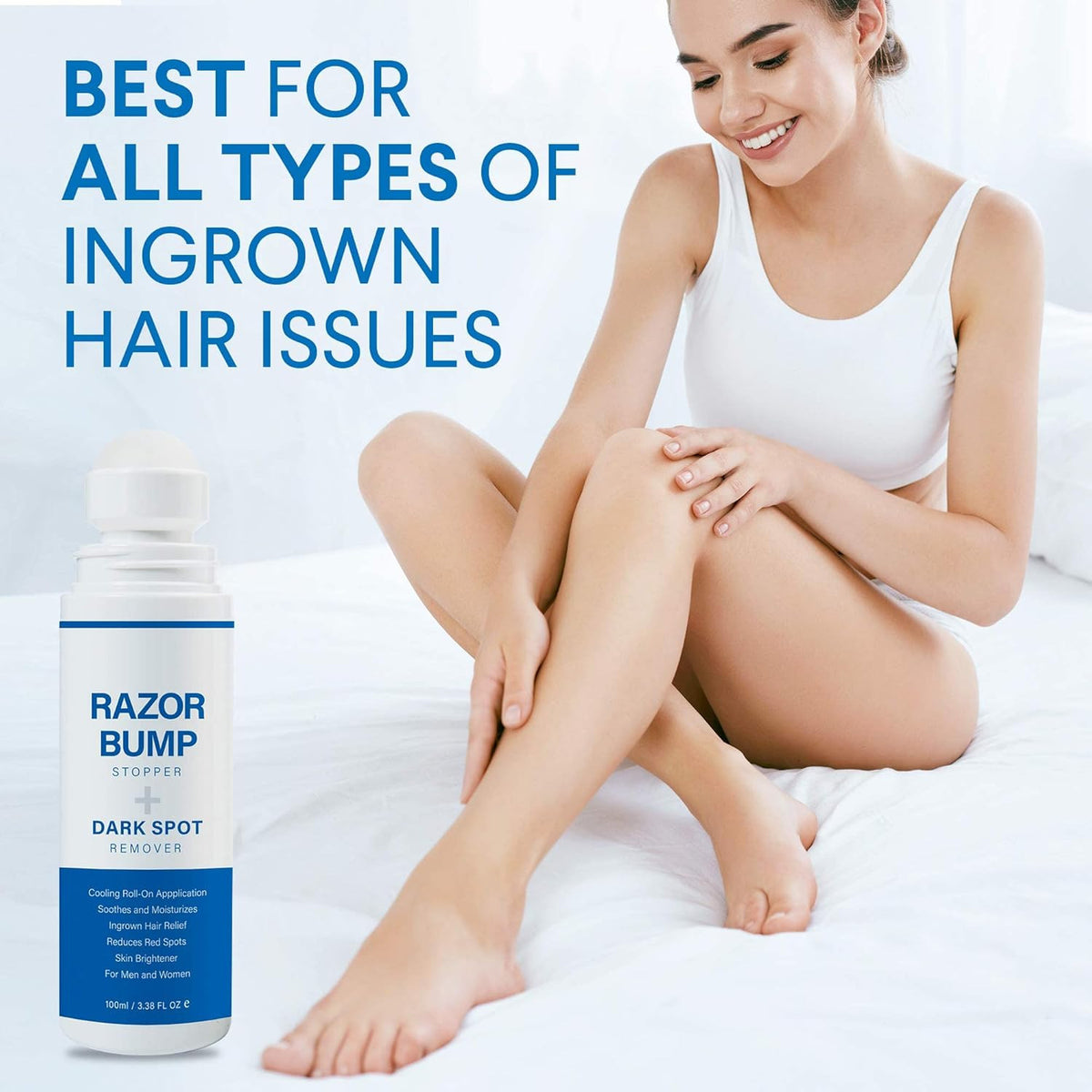 Razor Bump Stopper with Ingrown Hair Treatment for Men and Women - Roll-On Serum for Shaving Irritation, Redness, and Dark Spots, 3.38 Fl Oz