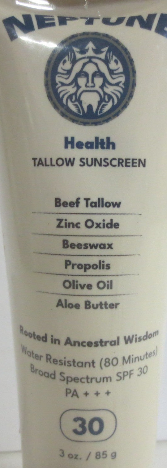 Non-Toxic Mineral Sunscreen SPF 30 with Zinc Oxide, Beef Tallow, Propolis, 3 OZ