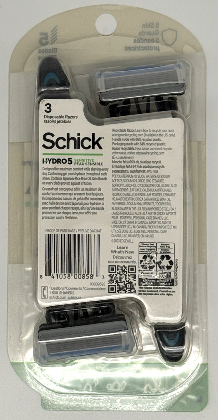 Schick Hydro 5 Sensitive Disposable Razors - Pack of 3