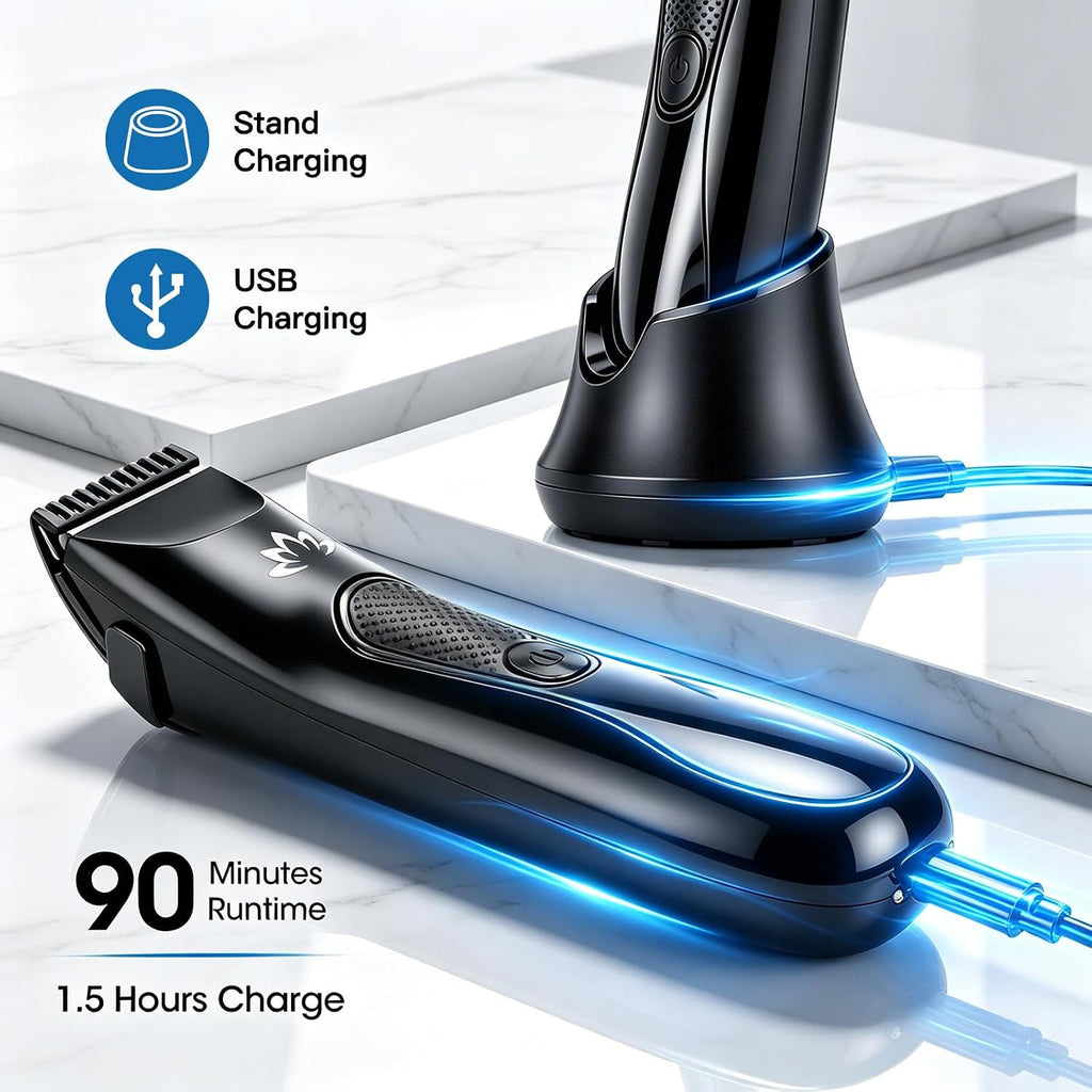 Men's Body & Ball Grooming Trimmer - Waterproof Electric Razor for Pubic Hair