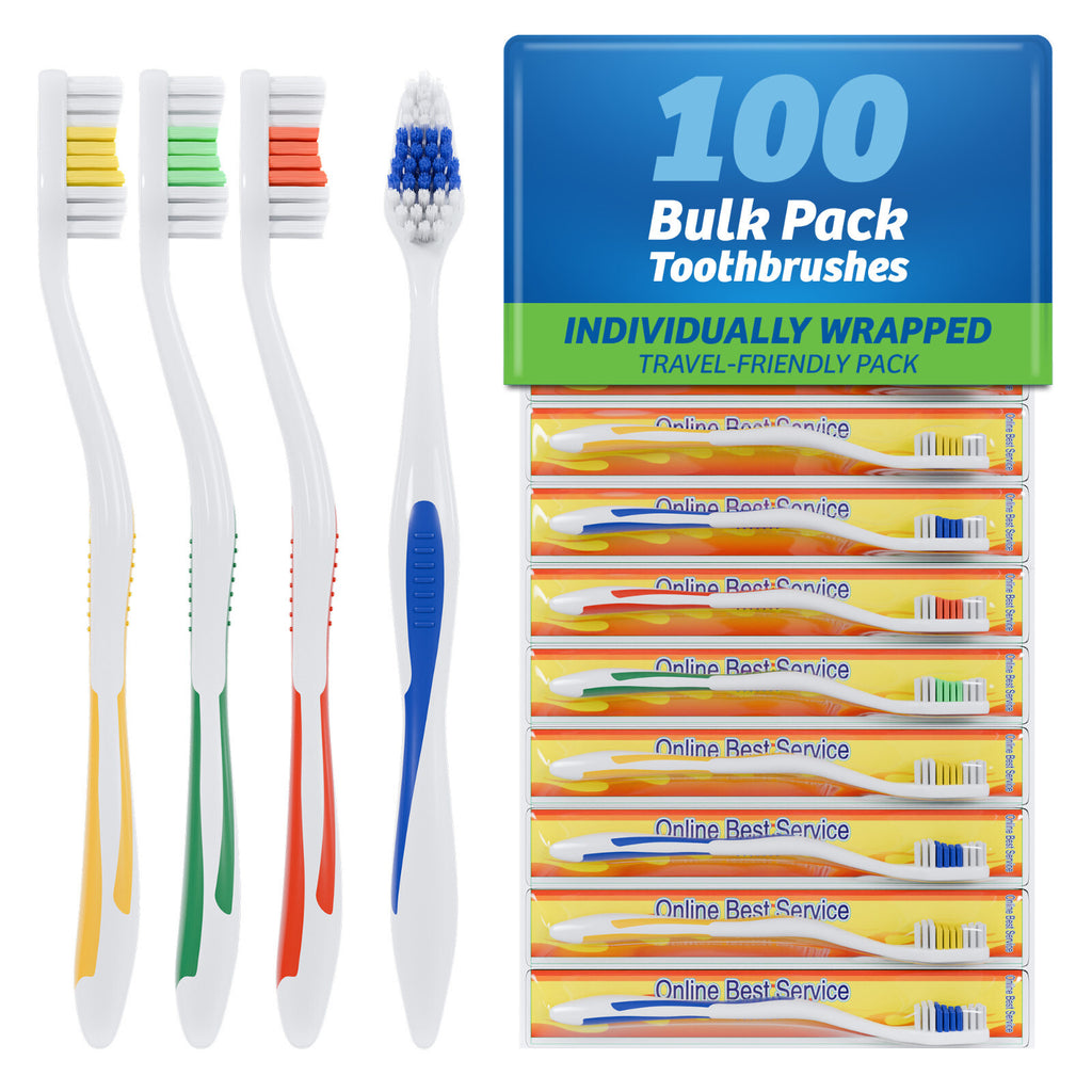 Bulk Pack of 100 Medium Soft Disposable Toothbrushes for Travel and Office Use