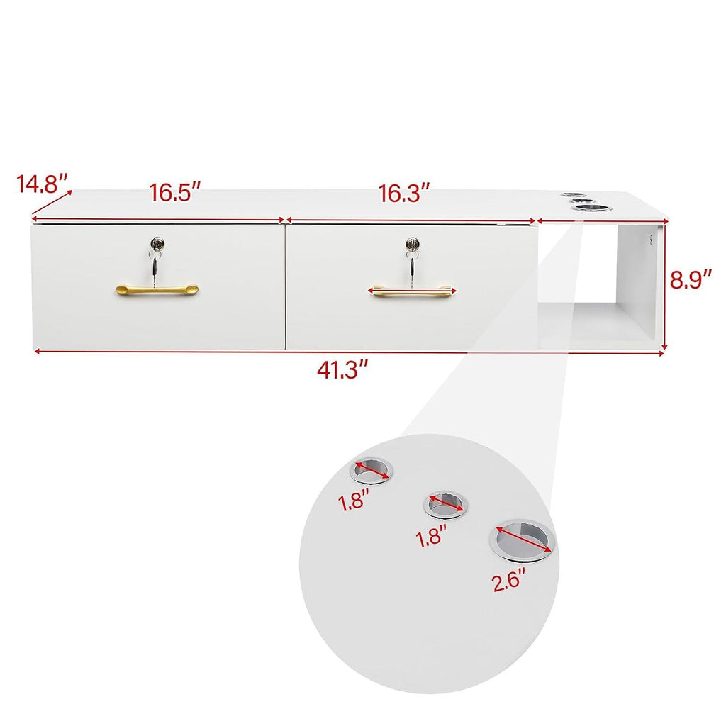 Wall Mount Salon Station with Locked Drawers and Hair Tool Holders