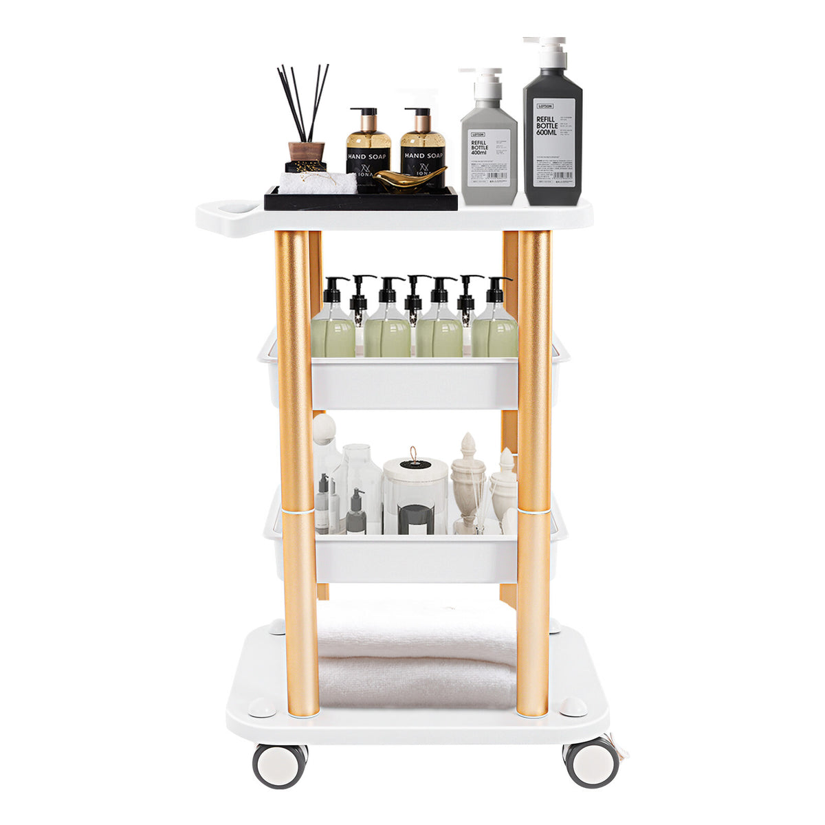 4-Tier Beauty Salon Rolling Cart Stand with Wheels for Spa Equipment Storage