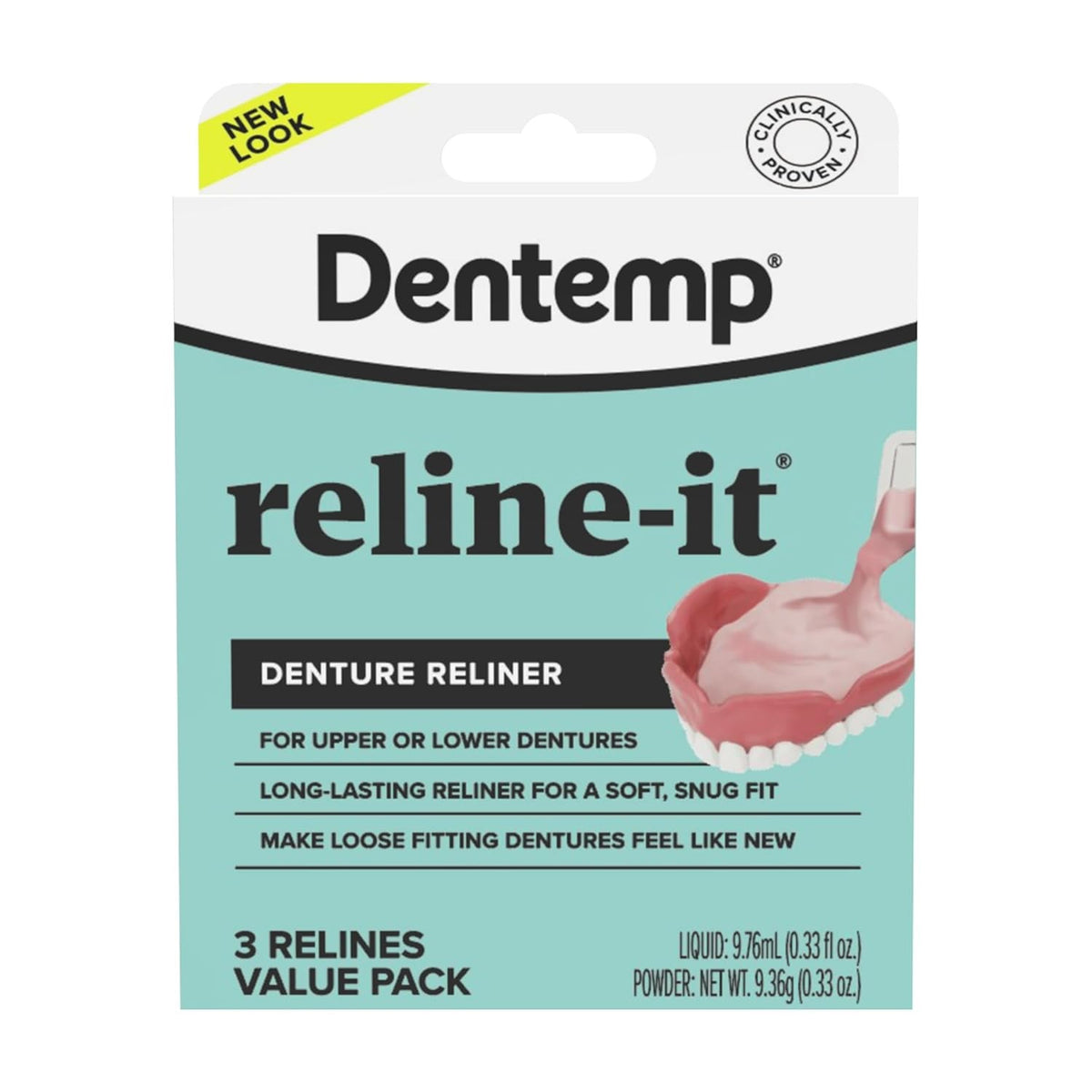 Denture Reline Kit - Advanced Formula for Loose Dentures, Includes 3 Sets