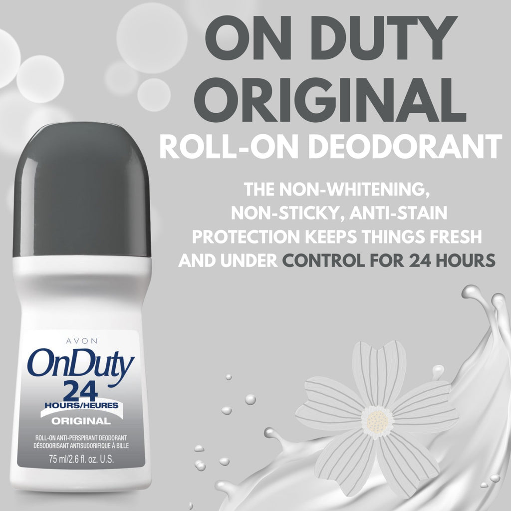 24H Roll-On Deodorant for Men & Women - Avon On Duty Original, 2.6 fl oz (12-Pack)