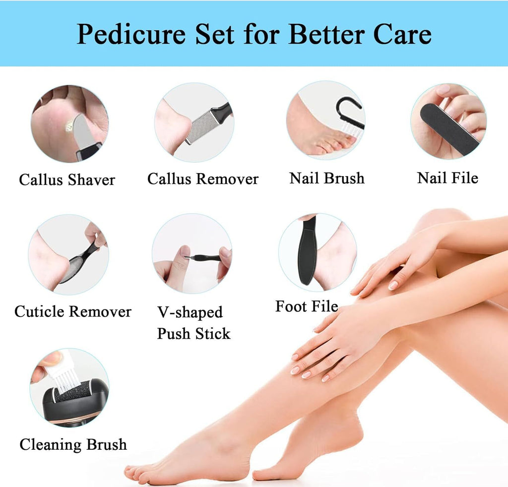 Electric Foot Callus Remover Grinder Pedicure Tool with Multiple Roller Heads