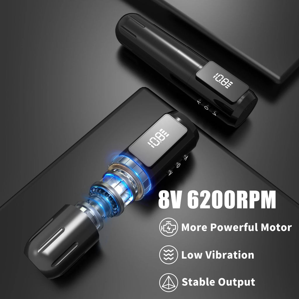 Rotary Tattoo Pen Kit with Power Supply, Cartridges & Practice Skin