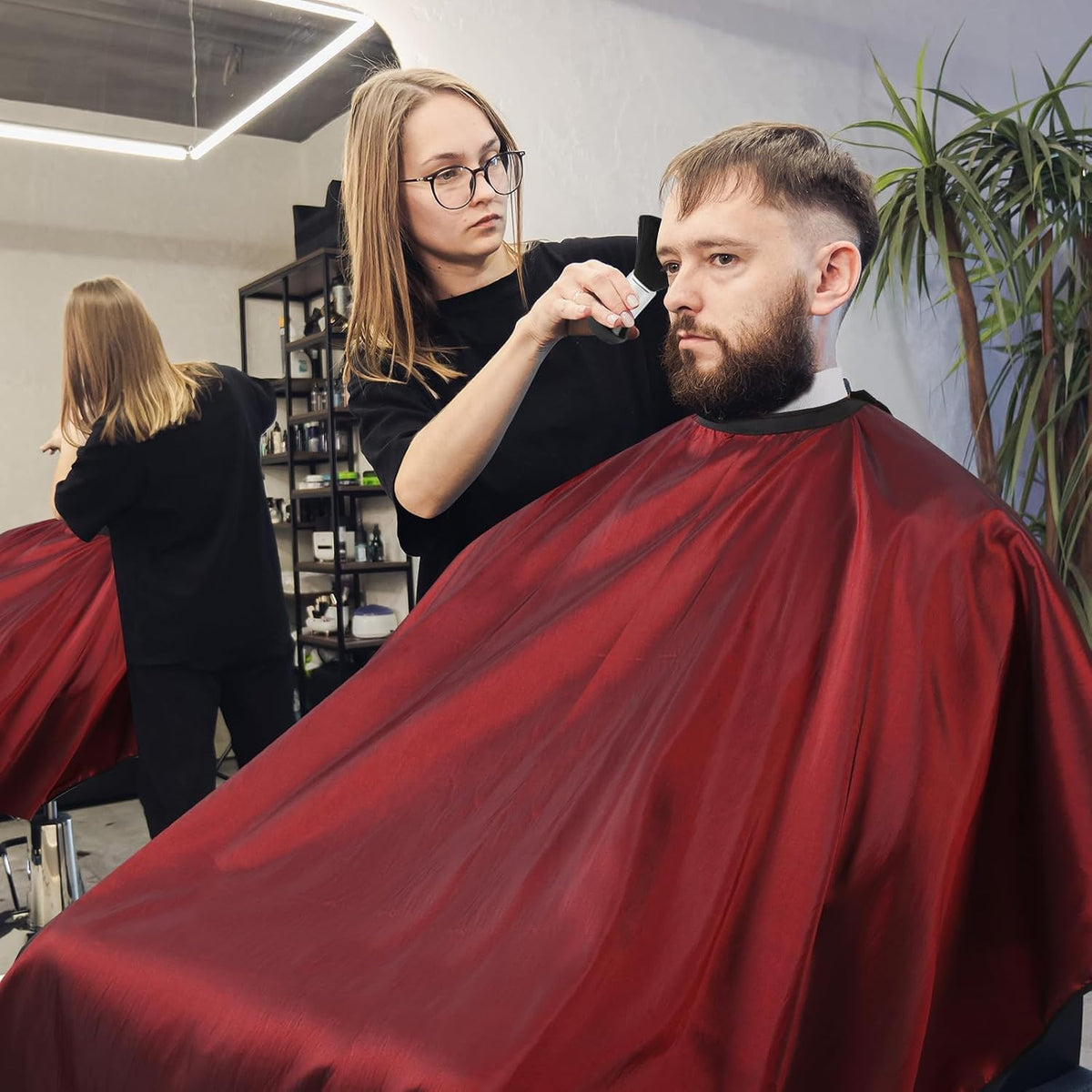 Hair Cutting Cape Set with Neck Brush & Disposable Paper for Barber Shop