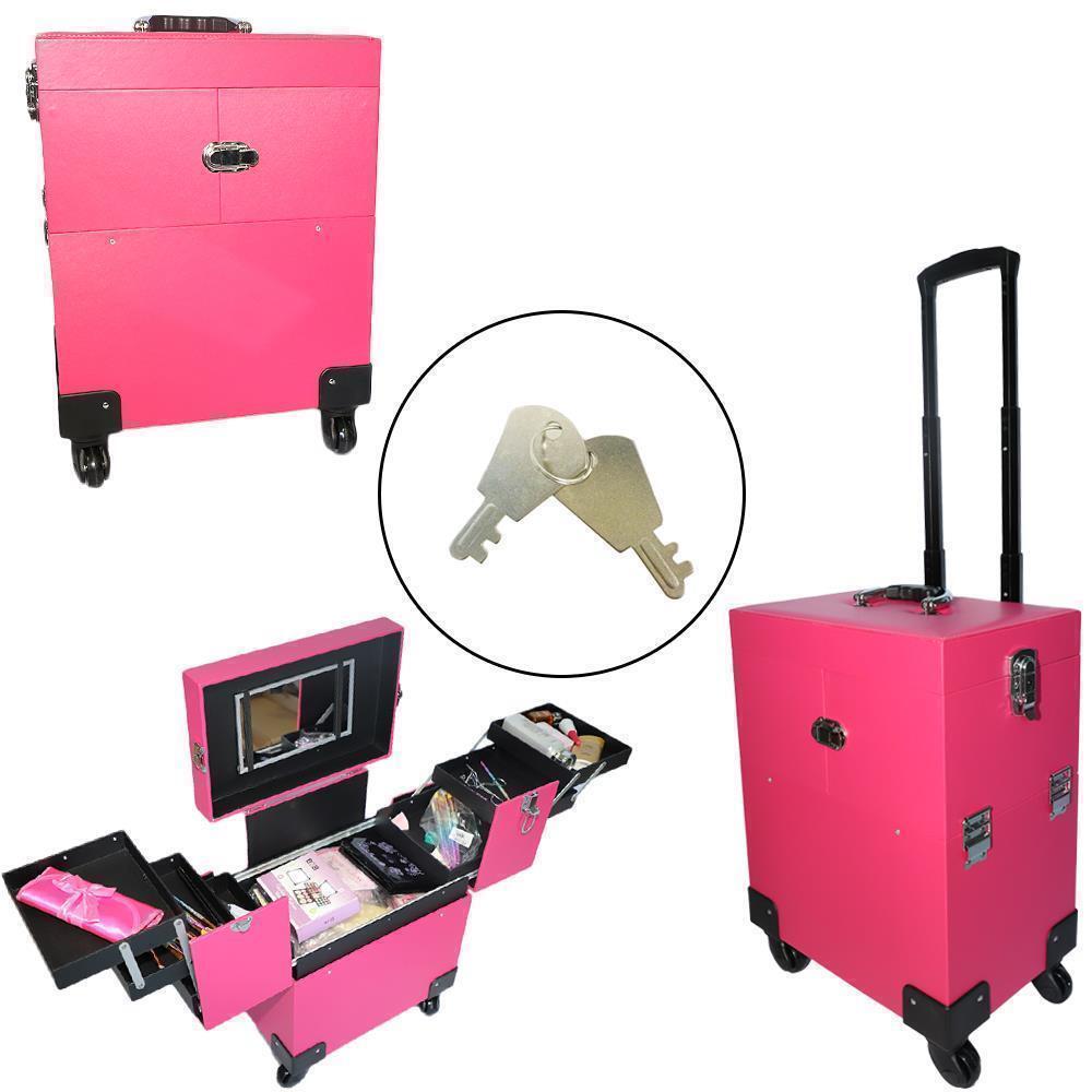4 Wheels Makeup Case Organizer with Trolley, Storage Box & Carry Handle