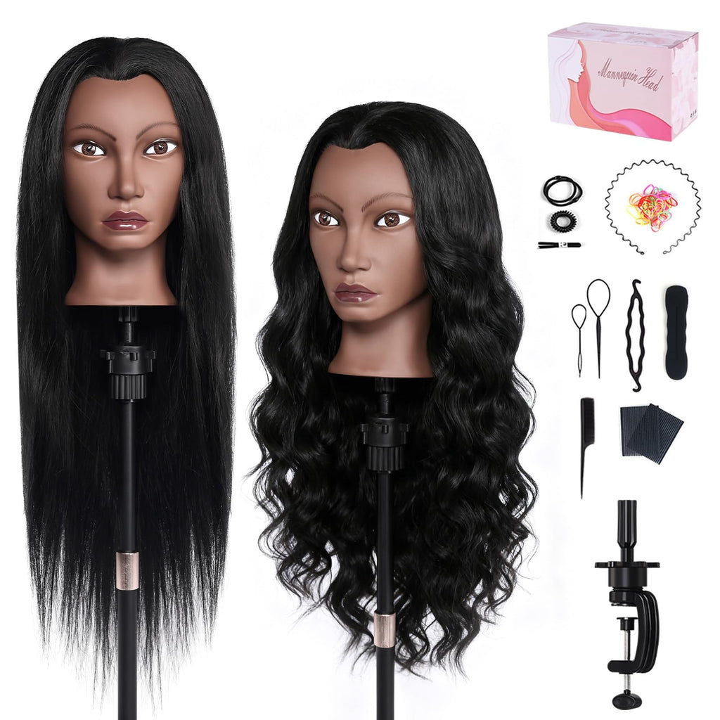 Professional Human Hair Mannequin Head for Hair Styling & Training, 26 Inch Black