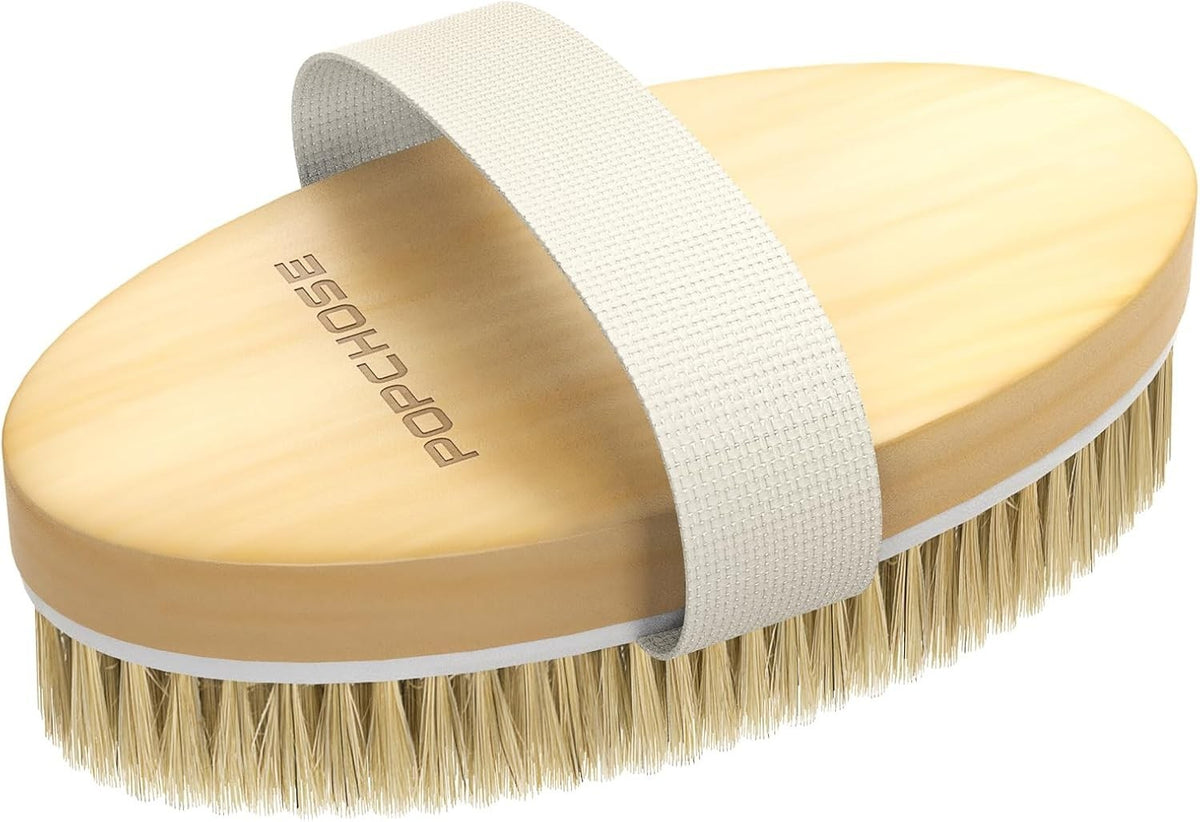 Lymphatic Drainage Dry Body Brush with Natural Boar Bristles and Wooden Handle
