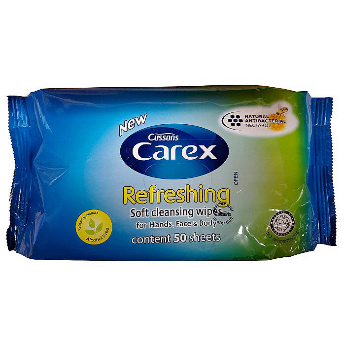 Carex Refreshing Cleansing Wipes for Body Hands Face - 50 Sheets
