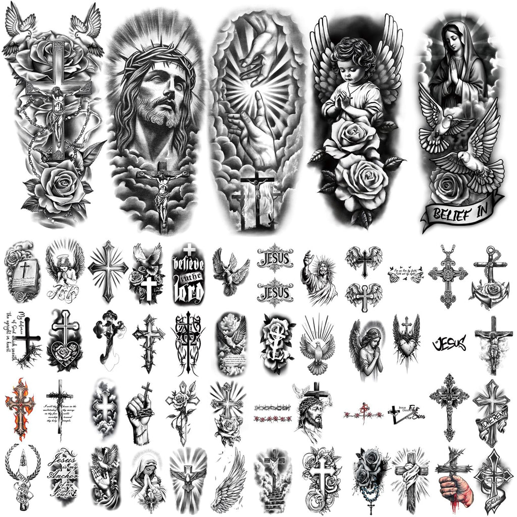 77 Sheets Temporary Tattoos Cross & Religious Designs for Women & Men