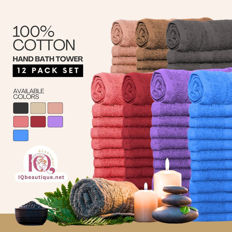 Premium Cotton Hand Bath Towels Set for Spa, Hotel & Salon - 12 Pack