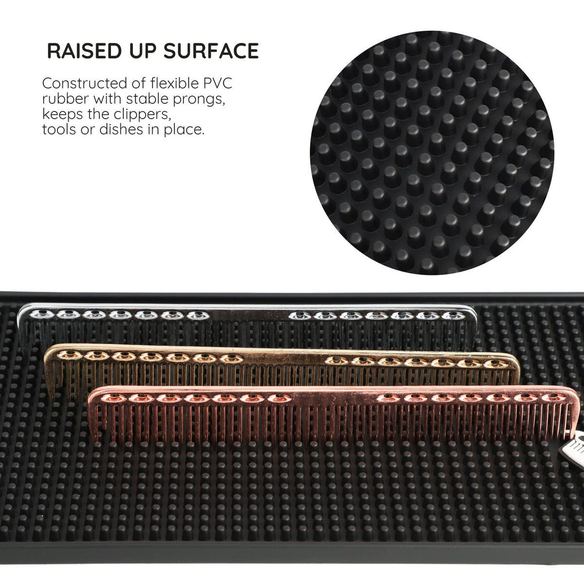 Barber Station Mat Non-Slip PVC Protector for Countertop and Workstation, Black, 11.8 x 5.9 Inches