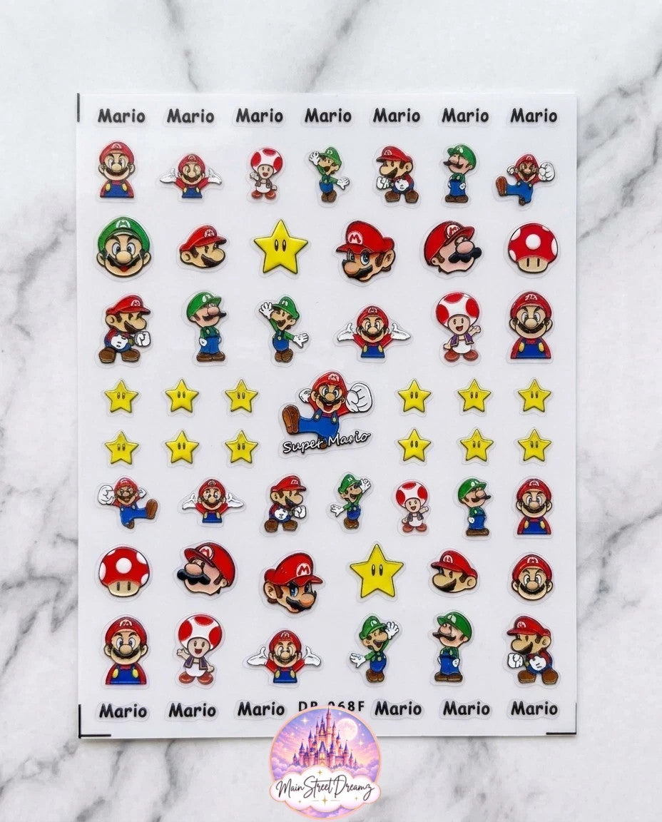 5D Super Mario Bros Nail Stickers - Character Art for Nails