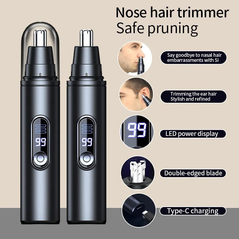 USB-C Rechargeable Nose & Ear Hair Trimmer - Waterproof Painless Grooming for Men & Women