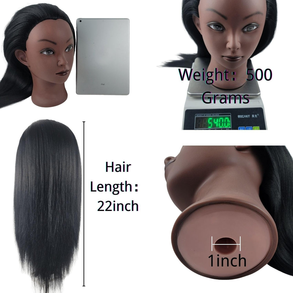 Practice Hair Mannequin Head for Braiding and Styling - Black Yaki Texture