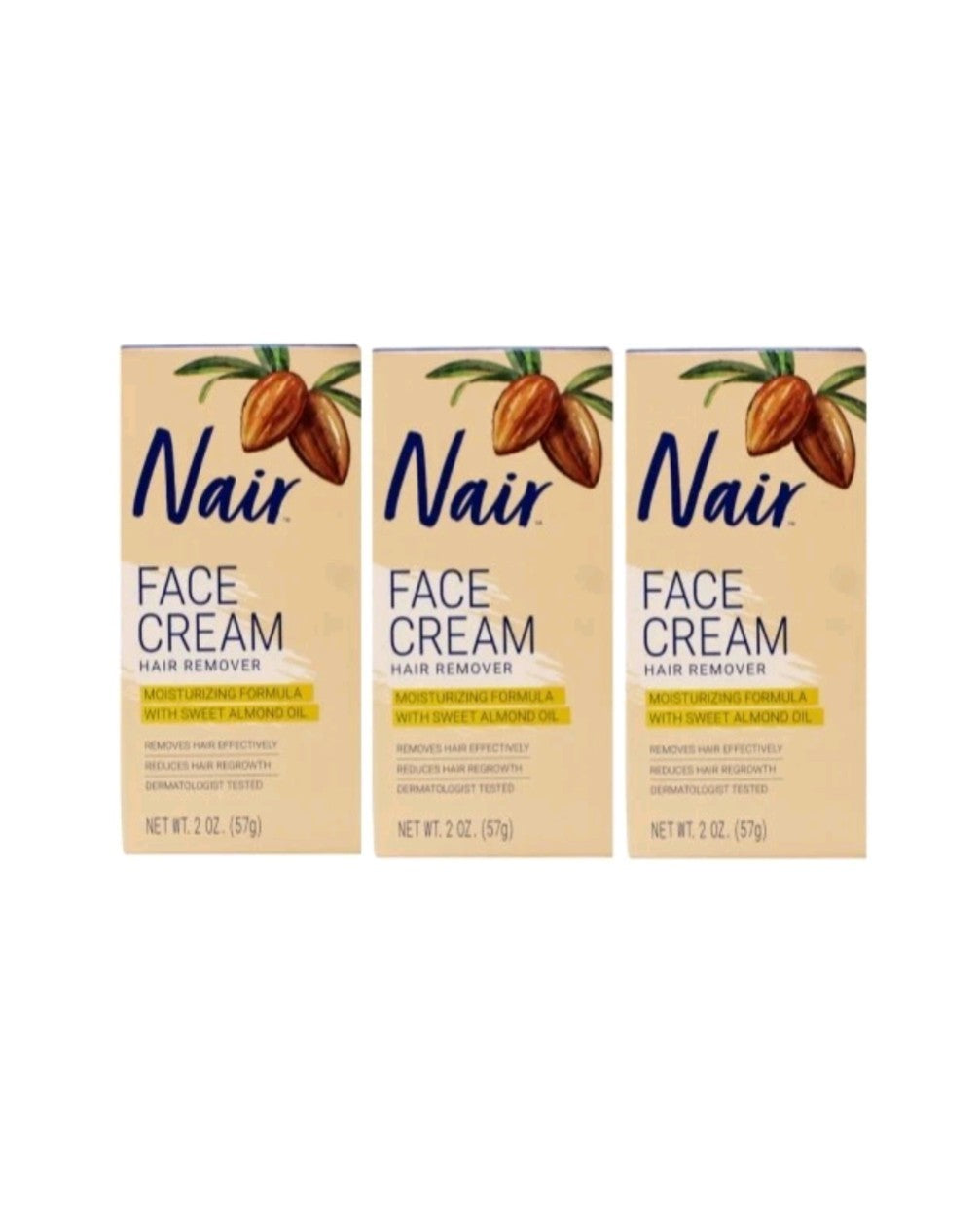 Nair Hair Remover Face Cream Set - Moisturizing 2 Oz Each - Pack of 3