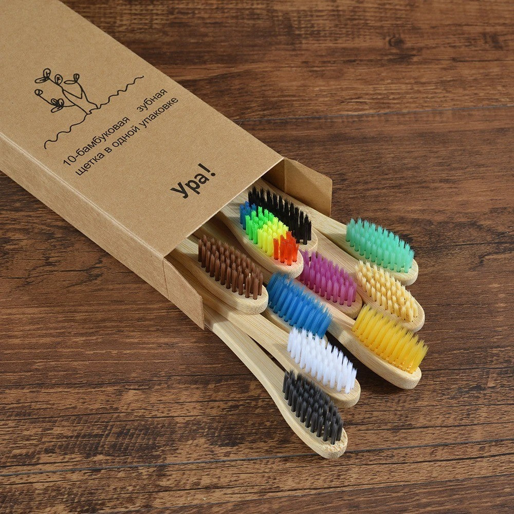10 Pack Bamboo Toothbrushes with Medium Bristles - Eco-Friendly & Biodegradable