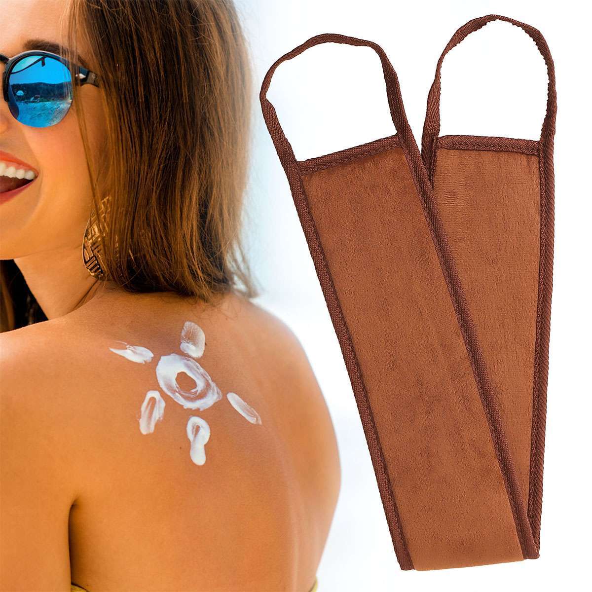 Self Tanning Lotion Applicator Mitt & Back Rubbing Strap Set for Even Sunless Tan