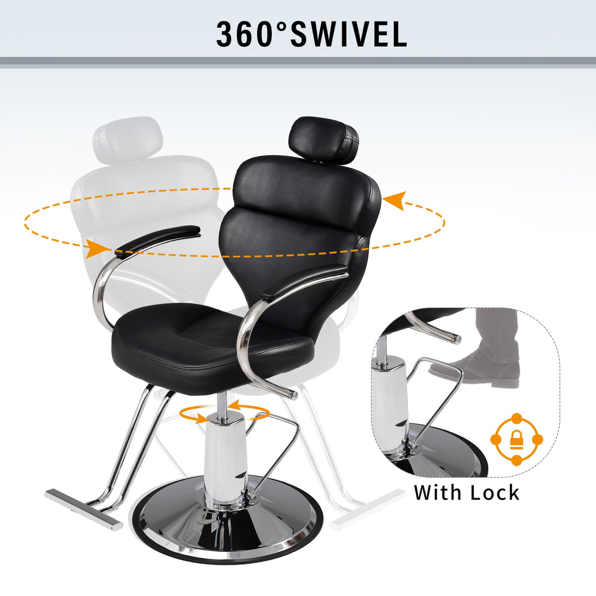 Hydraulic Reclining Barber Chair with Footrest for Salon Hair Styling Spa